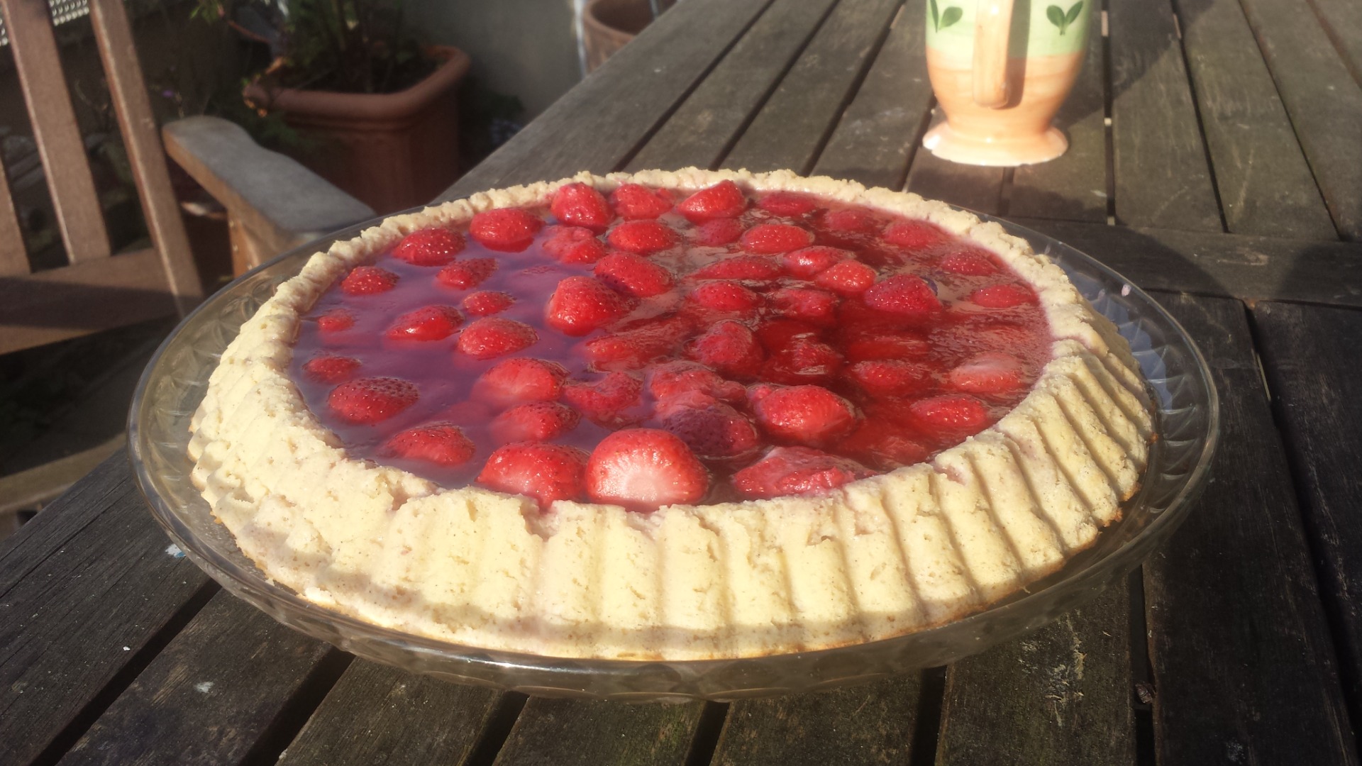 Tortenboden glutenfrei und kohlenhydratarm mit Flohsamenschalenmehl. Belag aus frischen Erdbeeren